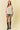 Striped Puff Sleeve Pullover Top in beige full length view