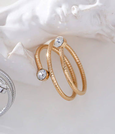Gold Spiral Ring With Double Rhinestone