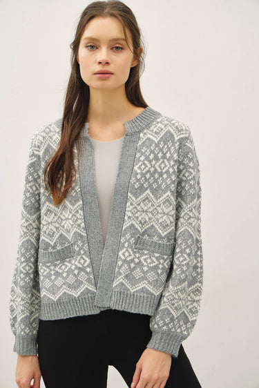 ISLE OPEN CARDIGAN WITH VOLUME CUFF - H.GREY / S - Cardigan