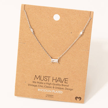 Dainty Rectangle Crystal Pendant Necklace