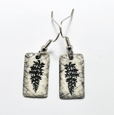 Earrings, Black Sprig, herb, fired porcelain handmade