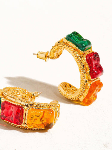 Florence 18K gold vintage gemstone hoop earrings