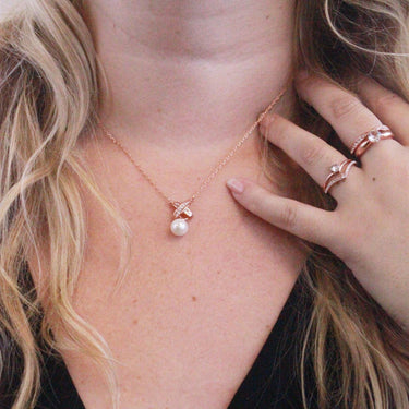 Chris Pearl Pendants - Rose Gold and Crystal
