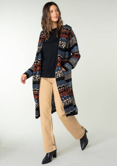 Striped Long Sleeve Open Front Hoodie Cardigan - Cardigan