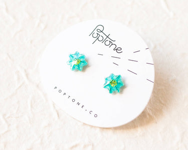 Tiny Aqua Flower Stud Earrings