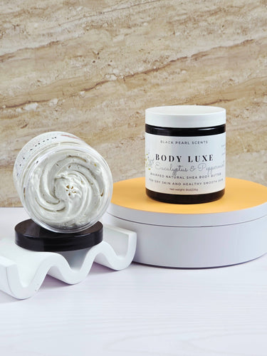 Whipped Shea Body Butter | Deep Hydration | All Natural - Eucalyptus and peppermint / Black Jar / 8oz - Body Butter