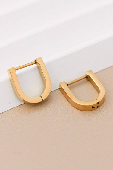 18K Gold Plated Waterproof Stainless Steel Hoop Earrings 7116 displayed as a pair on a light background