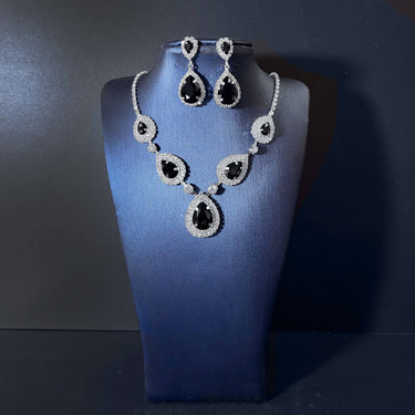 Teardrop Halo Rhinestone Necklace & Earring Set