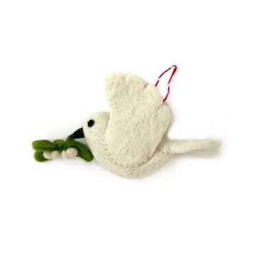 Dove with Olive Branch Felt Wool Christmas Ornament on white background