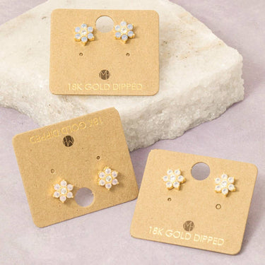 Gold Dipped Dainty Flower Stud Earrings - Studs