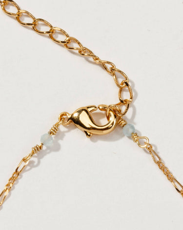 Bermuda Triangle Dainty Collar Necklace- Aquamarine showing clasp and chain detail in 14KT gold-plated brass.