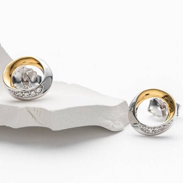 Two-Tone Sterling Silver Swirled Circle Earrings