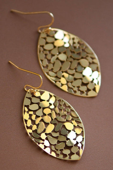 Gold Plated Metal Leaf Drop Earrings 7418 showcasing the gold finish and layered leaf details