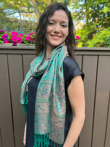 Emerald Green Jamawar Pashmina front view