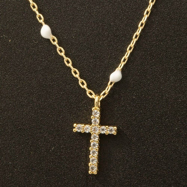 Gold Dipped Station Cz Cross Pendant Necklace - GOLD - Necklace