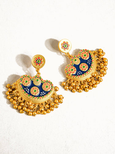 Jacqueline 18K Gold Bohemian Half Moon Tassel Earring