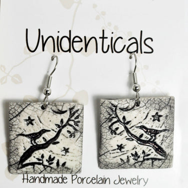 Earrings, large bird Stars moon spiritual handmade