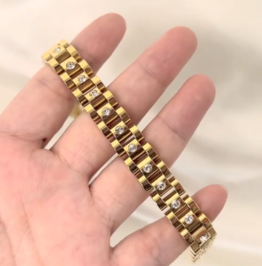 Ahern - Gold Watch Chain Crystal Bracelet