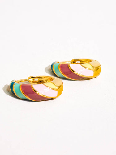 18K gold colorful striped hoop earrings for women