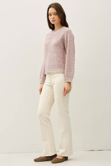 TEXTURED KNIT CREWNECK SWEATER WITH ROLLED HEM - Sweater