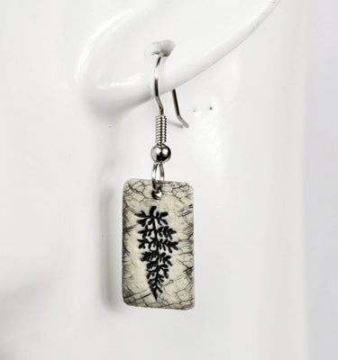 Earrings, Black Sprig, herb, fired porcelain handmade
