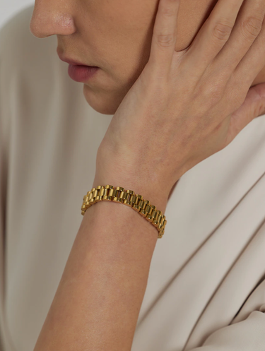Gold Flat Chain Chunky Bracelet