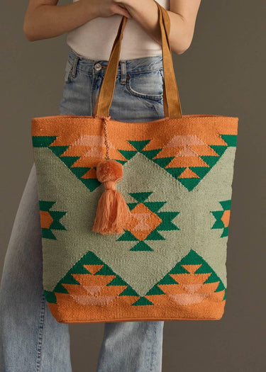 Green, Orange & Pink Aztec Tote