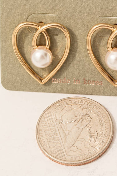 Pearl Stud Wire Heart Stud Earrings - G - Studs