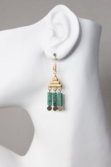 Geometric green turquoise stone earrings