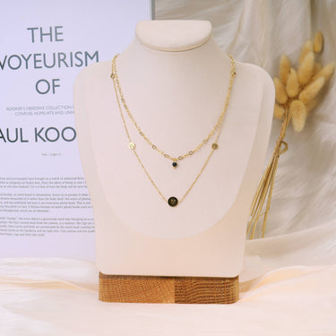 Golden double chain necklace with tree of life and rhinestones