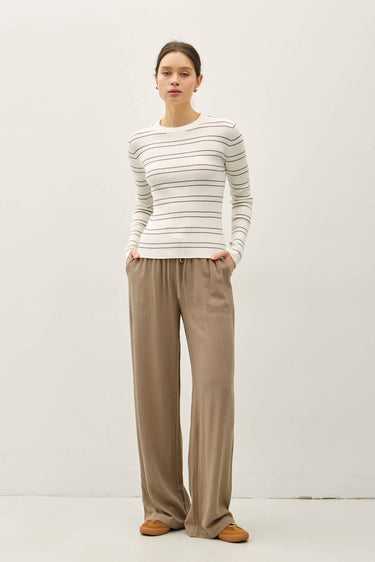 DOUBLE STRIPE CREWNECK RIB SWEATER - Sweater