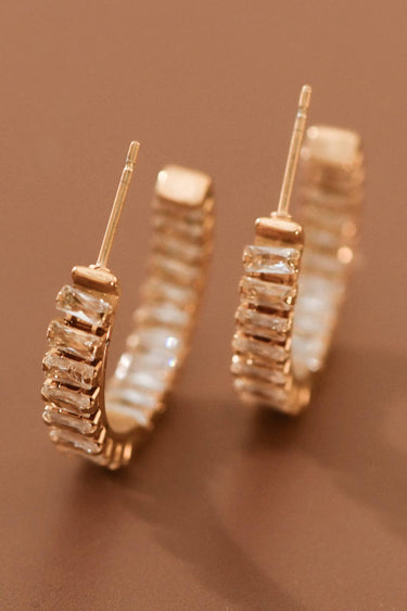 18K Gold Plated Stainless Steel Rhinestone Hoop Earrings 7983 close-up showing sparkling rhinestone details