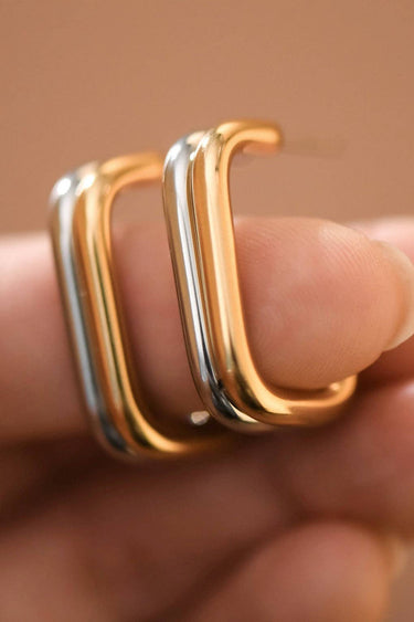 18K Gold PVD Plated Waterproof Stainless Steel Hoop Earrings 7782 showcasing the layered hoop design