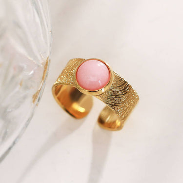 Adjustable Golden Ring With Pink Stone