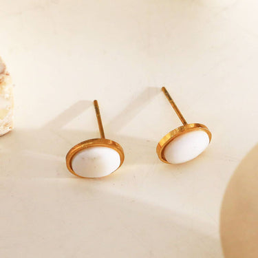 Oval White Stone Earrings
