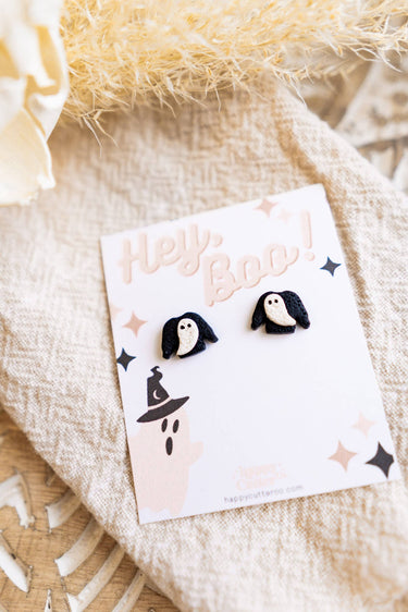 Cute Halloween Stud Earrings | Hey Boo Ghost Sweater Studs
