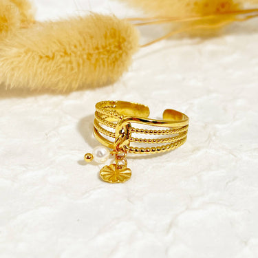Golden Ring With Flower And Round Pendants