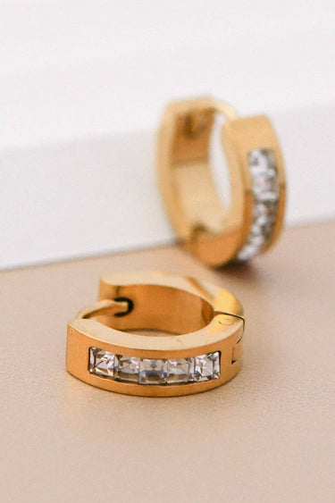 18K Gold Plated Waterproof Stainless Steel Hoop Earrings 7112 close-up showcasing the gold hoop design
