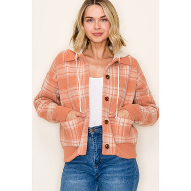 PLAID BUTTON DOWN SWEATER HOODIE JACKET - Jacket