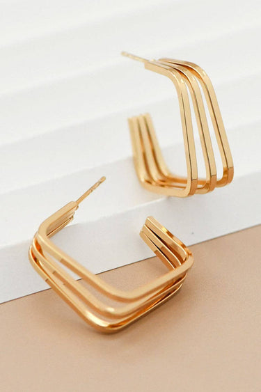 18K Gold Plated Waterproof Stainless Steel Hoop Earrings 7101 displayed as a pair on a light background