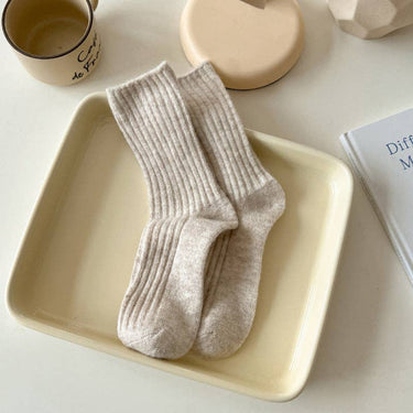 Solid Color Striped Thicken Plush Wool Crew Socks – Pink