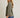 Side view of model wearing olive green Round Neck 3-4 Sleeve Top