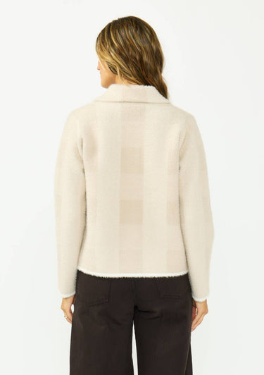 Fuzzy Plaid Button-Front Sweater Jacket