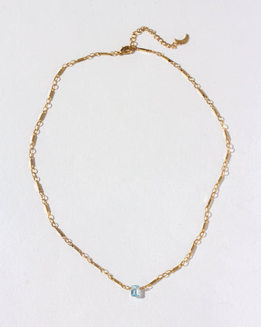 Prism Gems Birthstone Necklace - December with blue topaz and geometric link chain.