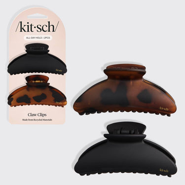 Medium Claw Clips 2pc Black & Tort in recycled plastic with eco-friendly design for stylish hair styling.