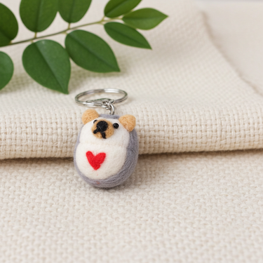 Handmade felt hedgehog keychain with heart charm