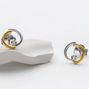 Two-Tone Sterling Silver Round Pendulum Earrings