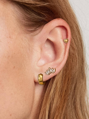 18K gold non tarnish heart hoop CZ earrings close-up