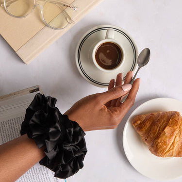 Black Ruffle Scrunchie for ponytail hairstyle