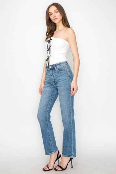 Tummy Control High Rise Slim Straight Jeans - Jeans